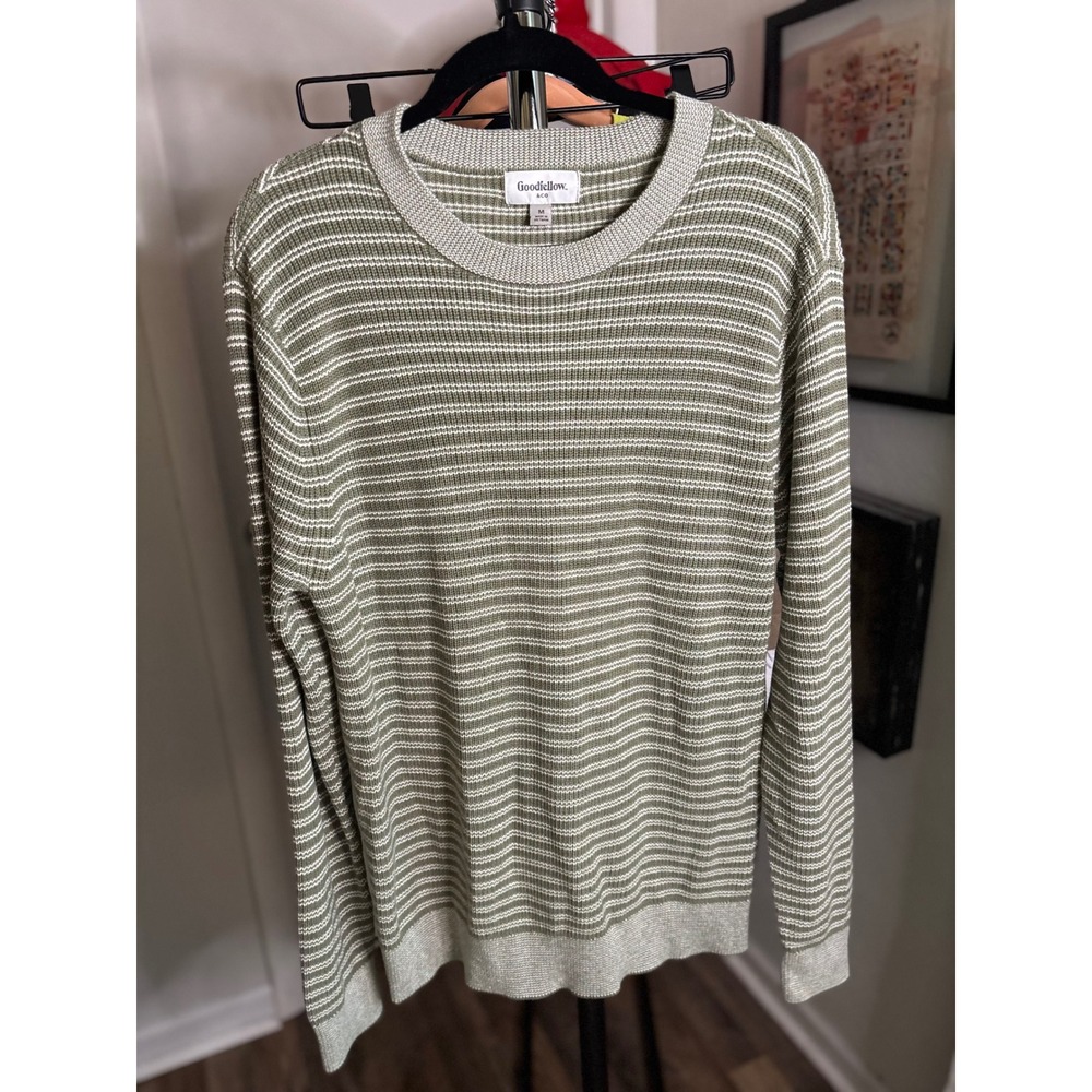 Goodfellow & Co Mens Olive Green White Striped Crewneck Sweater Size M